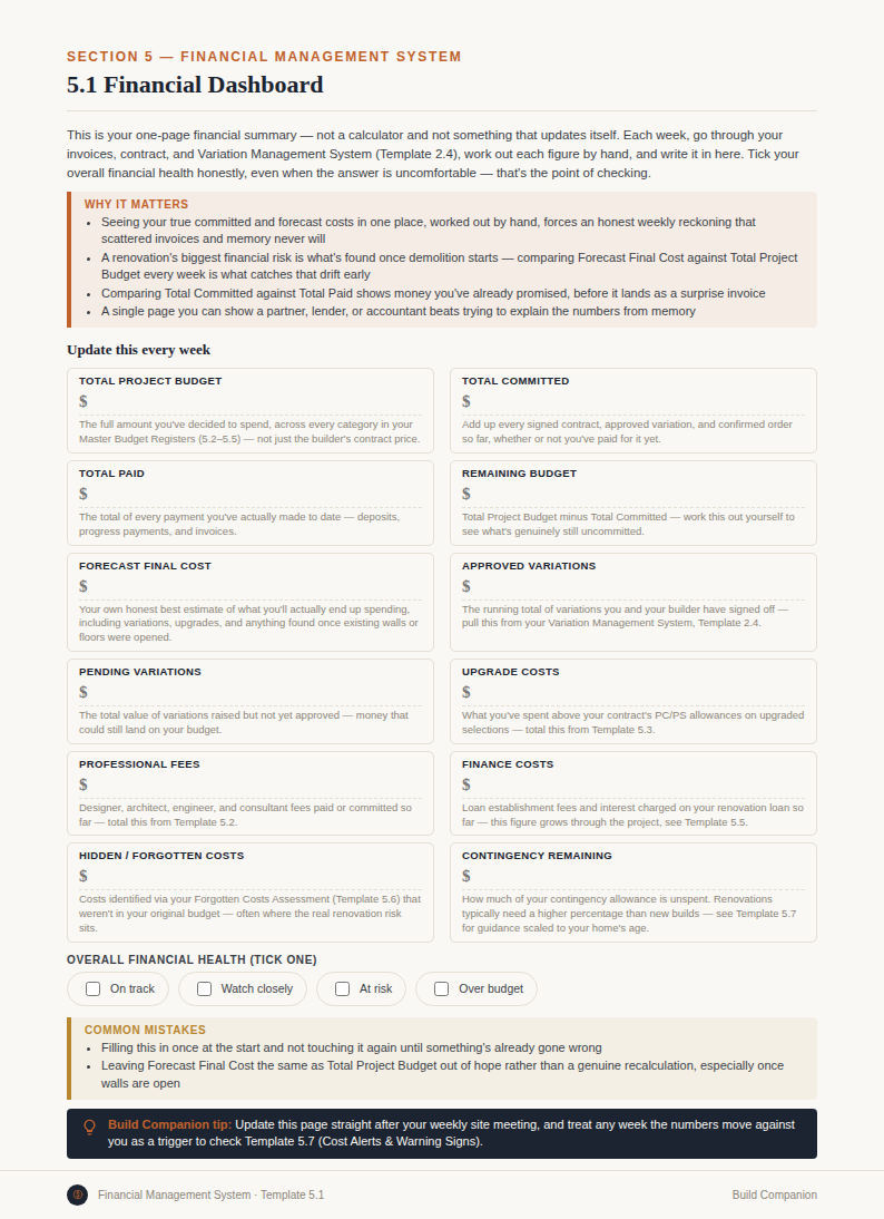 Build Companion Financial Dashboard page