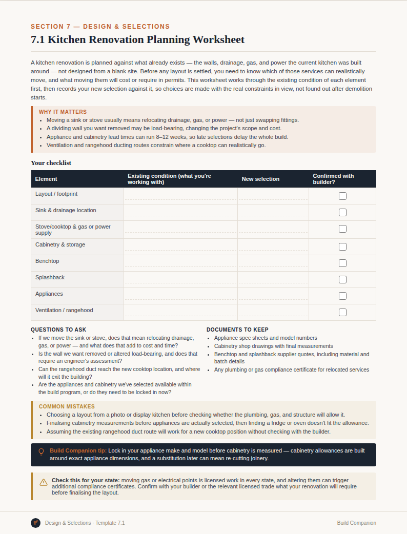 Build Companion worksheet page for tracking builder communication